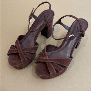 Schutz 'Keefa' platform sandal in brown suede with 4 inch block heel